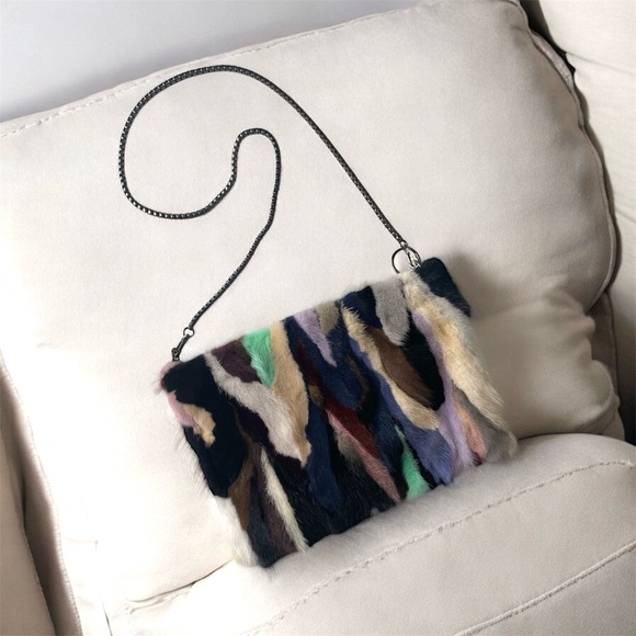 Real Mink Fur Crossbody Bag Rainbow Color - Picture 6 of 15